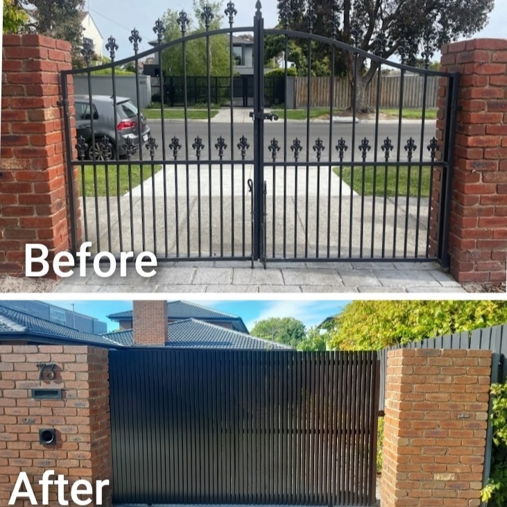 Before and after angle blade gate project by Mordy Fencing