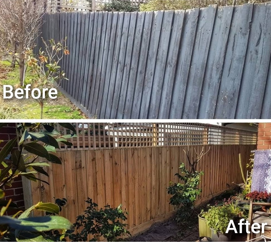 Before and after timber paling boundary fence by Mordy Fencing