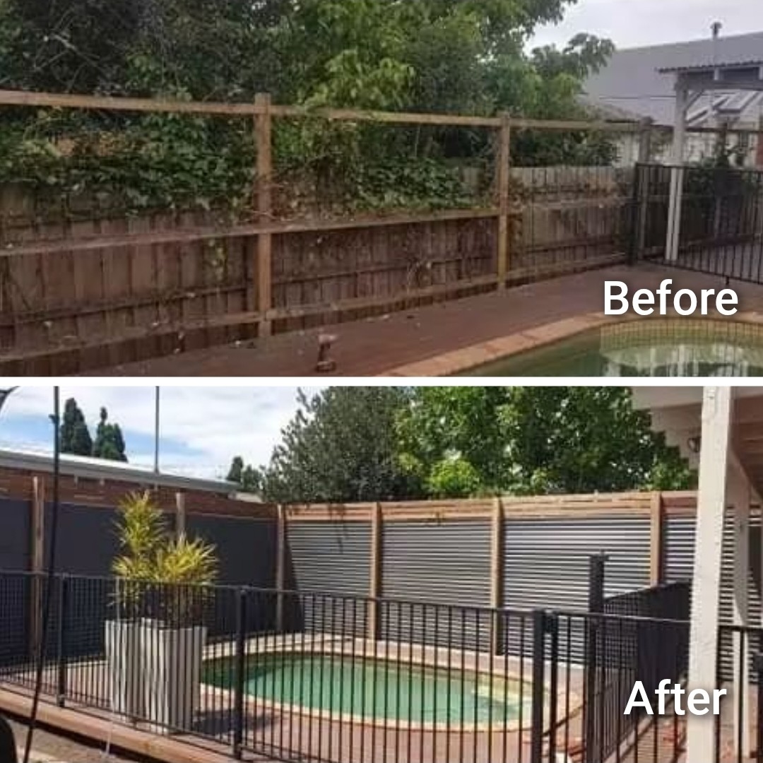 Before and after pool area boundary fence by Mordy Fencing